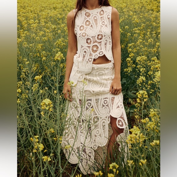 Zara crochet maxi skirt/top set Small nwt